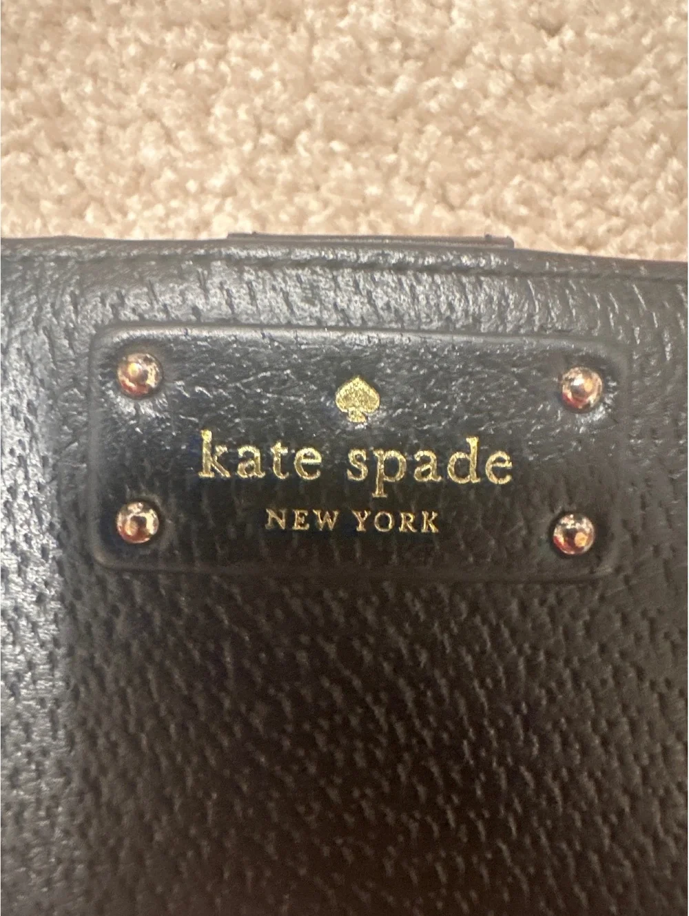 (4)Kate Spade New York Black Leather Wallet with Gold Logo